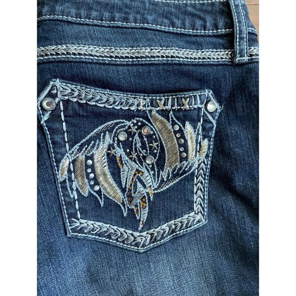 Rock 47 By Wrangler Capri Jeans Distressed Blue Dark Wash Stretch Zip Fly 11 - Picture 4 of 9